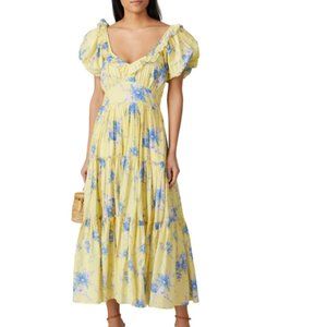 LoveShackFancy Emory Dress Yellow Blue Floral maxi dress.
